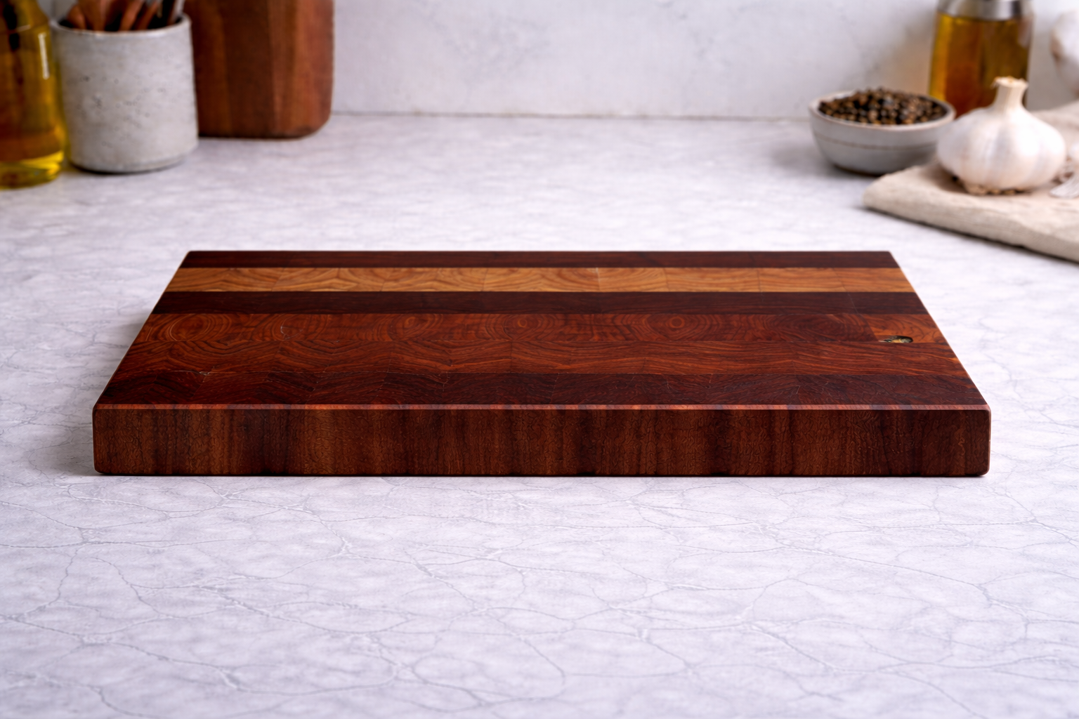 Walnut end-grain board detail close-up