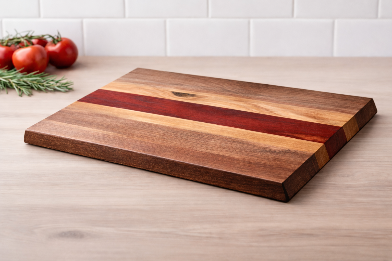 Walnut and Oak Contrast Stripe Serving Board